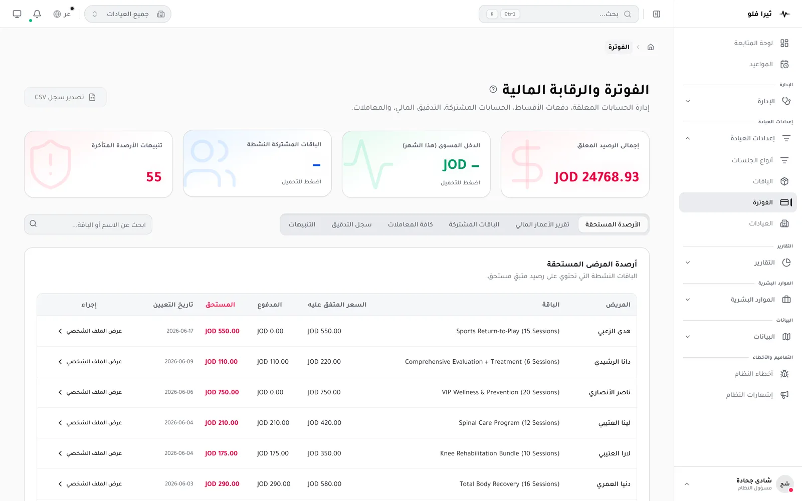 الفوترة والرقابة المالية في ثيرا فلو
